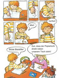 Max schreibt mit Bleistift